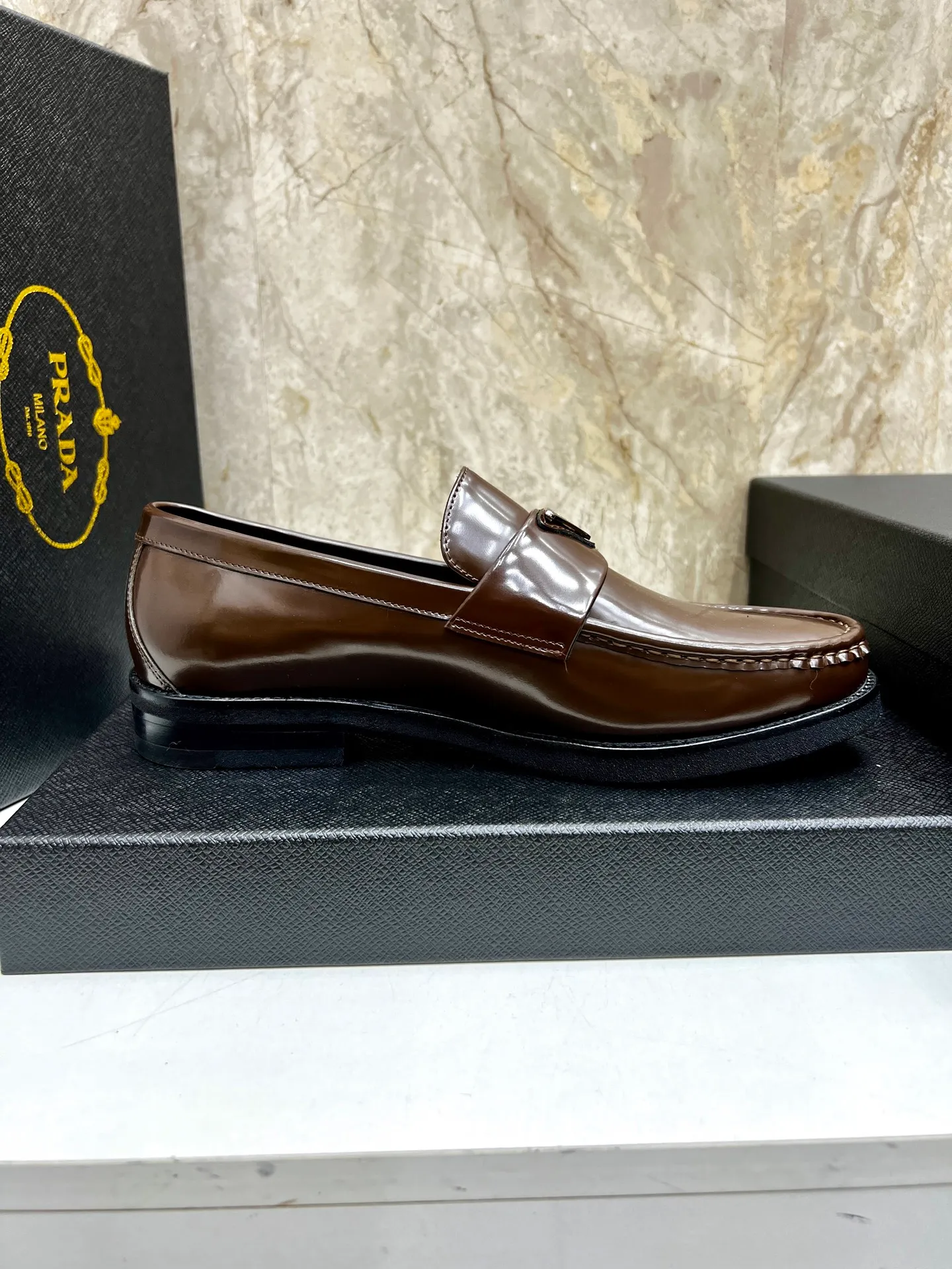 PRADA~ Size: 38-44 (customized 45/46 P: 💰880 P's original official website new high-end men's leather shoes, top-quality original replicas, made of imported open edge beads/calf leather, calf leather breathable lining, original leather outsole!